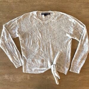 Veronica Beard Elina 100% Linen Pointelle Tie-Front Knit Lightweight Sweater-Lge